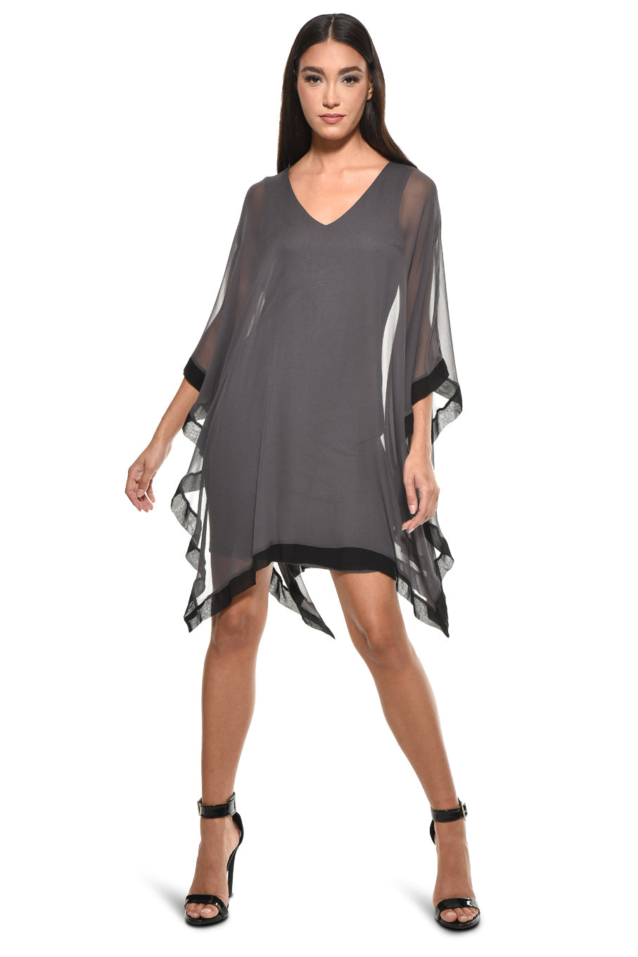 Penny Chiffon Border V Neck Mini Dress