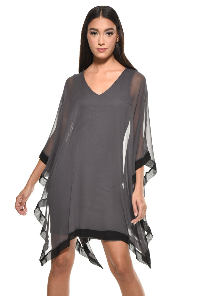 Penny Chiffon Border V Neck Mini Dress