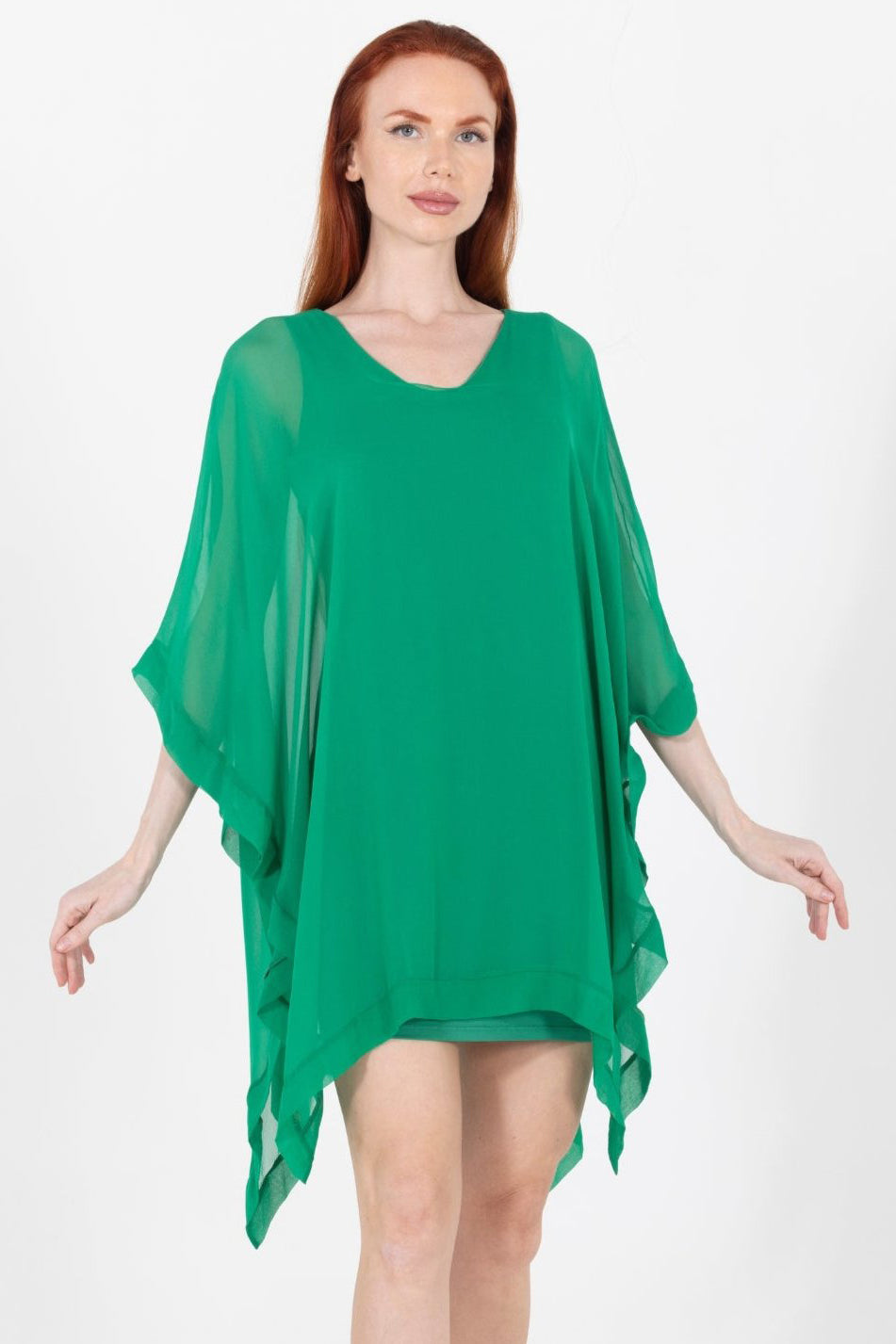 Penny Chiffon V Neck Mini Dress Emerald Green / M