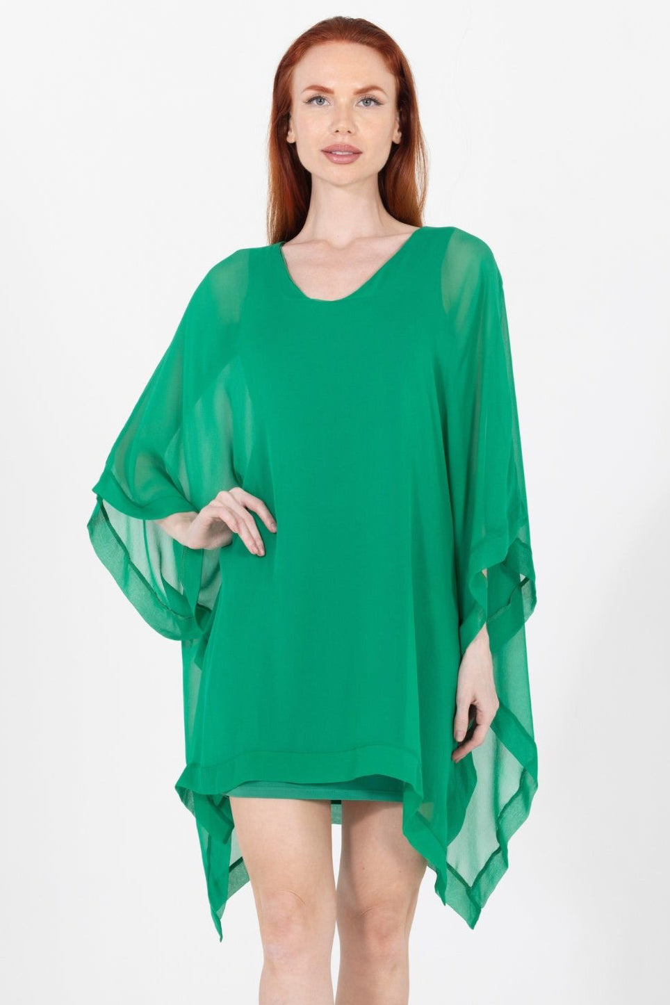 Penny Chiffon V Neck Mini Dress Emerald Green / M Penny Chiffon V Neck Mini Dress Emerald Green / M