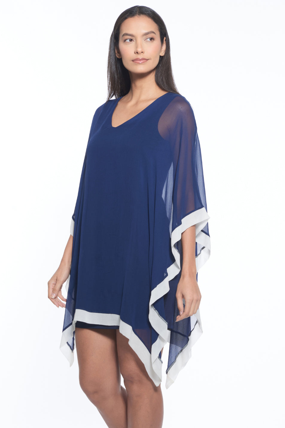 Penny Chiffon Border V Neck Mini Dress