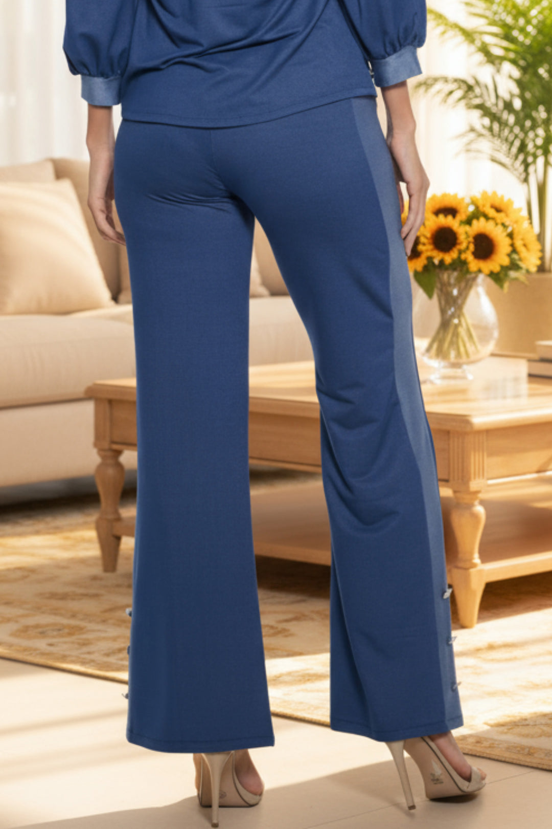 Nora High Waist Contrast Panel Wide Leg Pants | Julian Chang