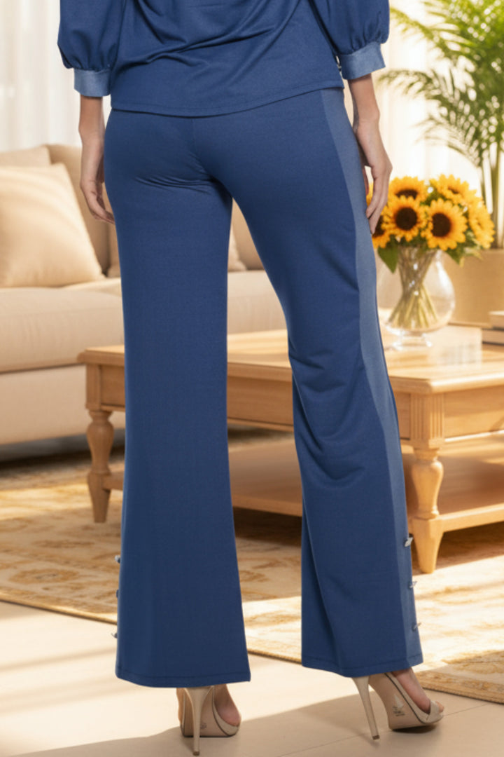 Nora High Waist Contrast Panel Wide Leg Pants | Julian Chang