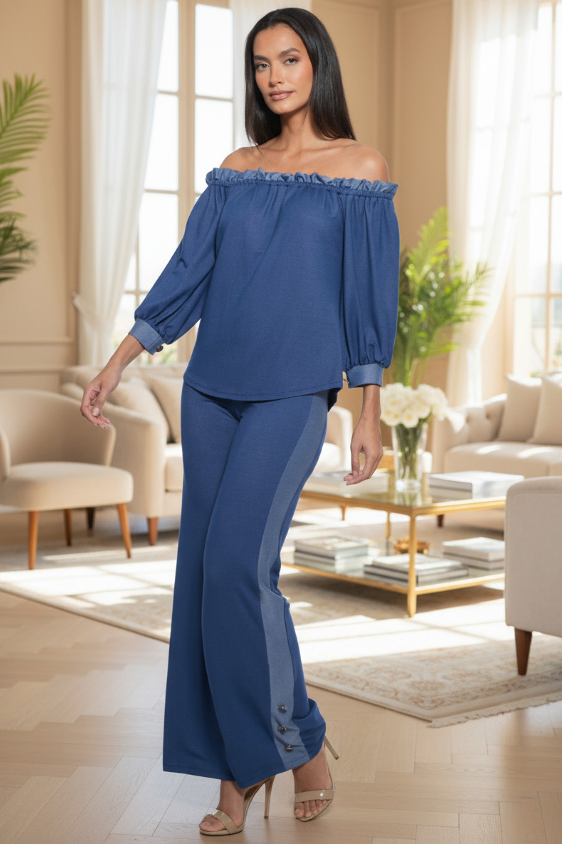 Nora High Waist Contrast Panel Wide Leg Pants | Julian Chang