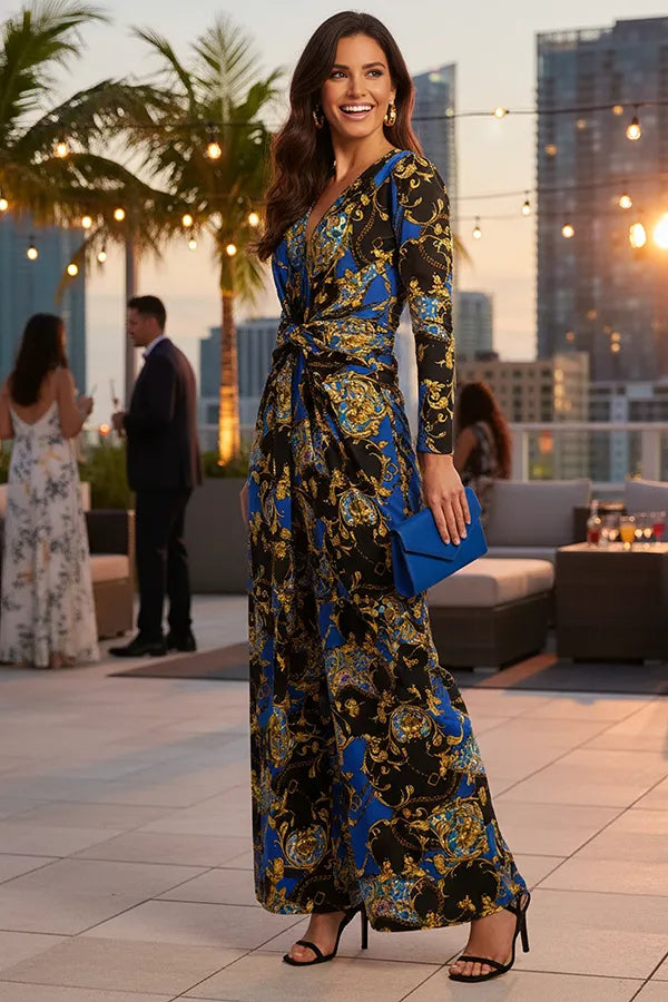 Amber Signature V‑Neck Wide Leg Jumpsuit