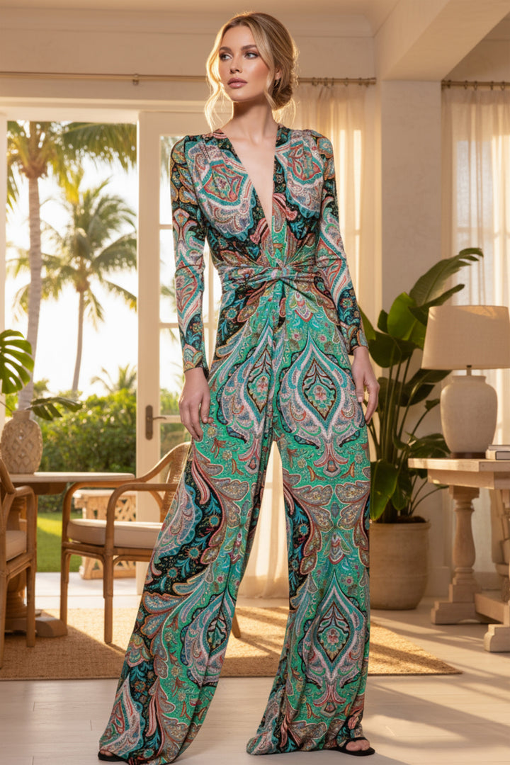 Amber Signature V‑Neck Wide Leg Jumpsuit