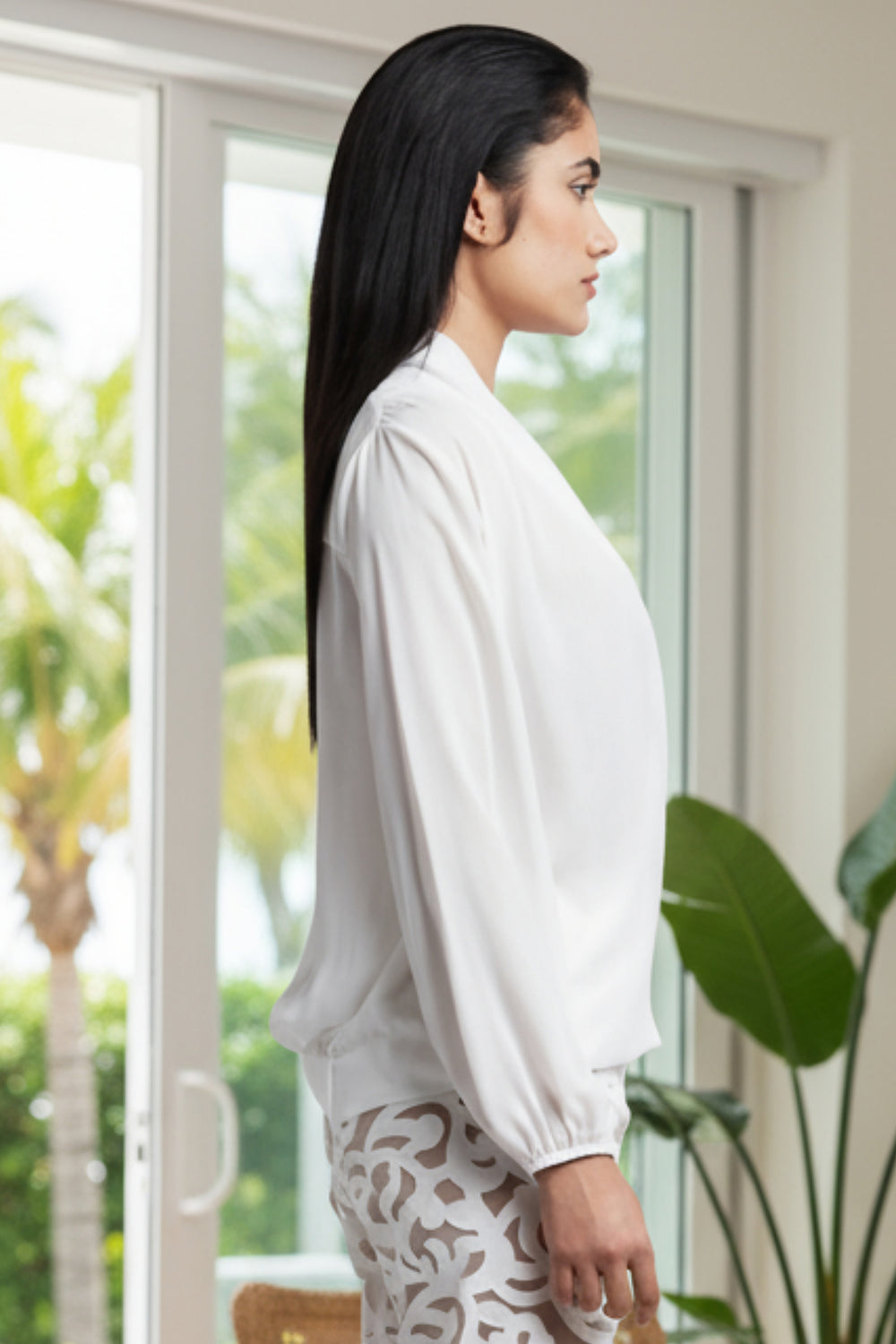 Ambrosia Georgette Crossover V-Neck Top - White Julian Chang