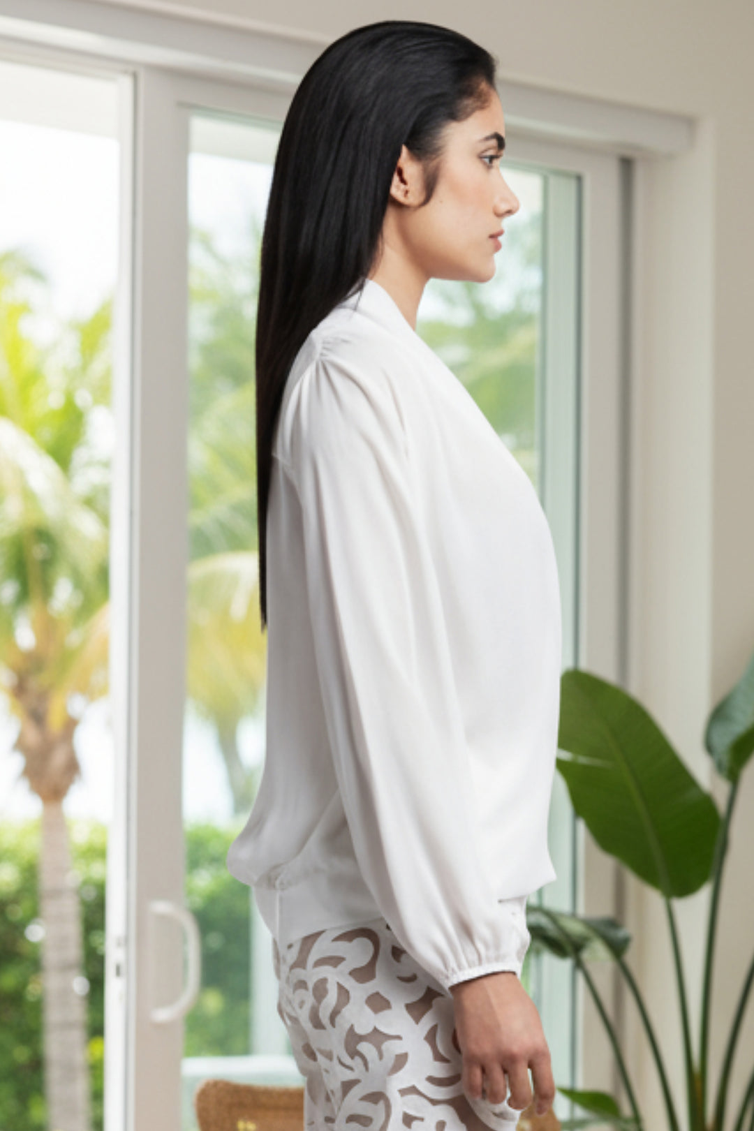 Ambrosia Georgette Crossover V-Neck Top - White Julian Chang