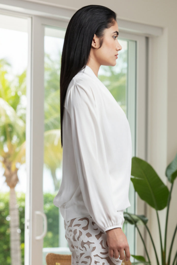 Ambrosia Georgette Crossover V-Neck Top - White Julian Chang