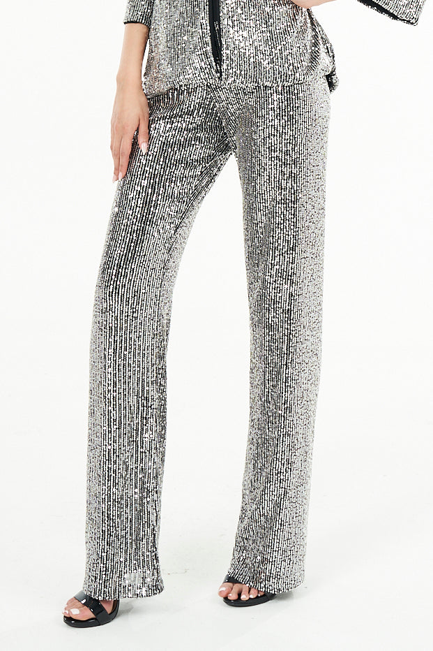 Leslie Liquid Silver Wide Leg Pants