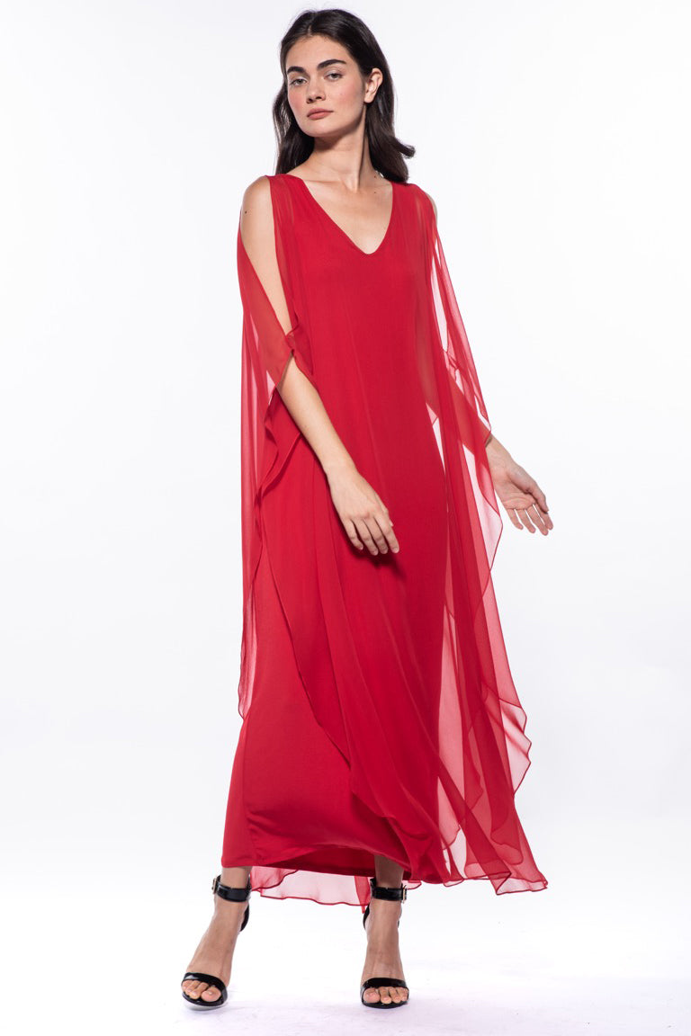 Avatar Draped Chiffon Shift Maxi Dress