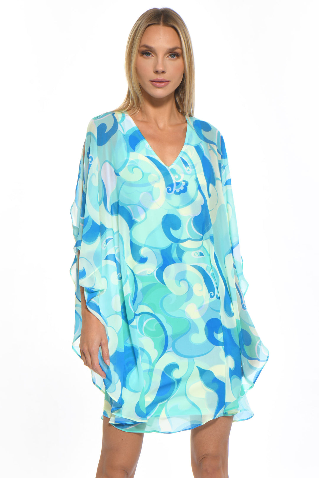 Avatar Draped Chiffon Print Mini Dress
