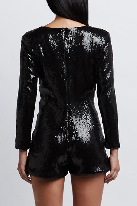 Eres Long-Sleeve V Neck Sequin Romper