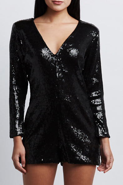 Eres Long-Sleeve V Neck Sequin Romper