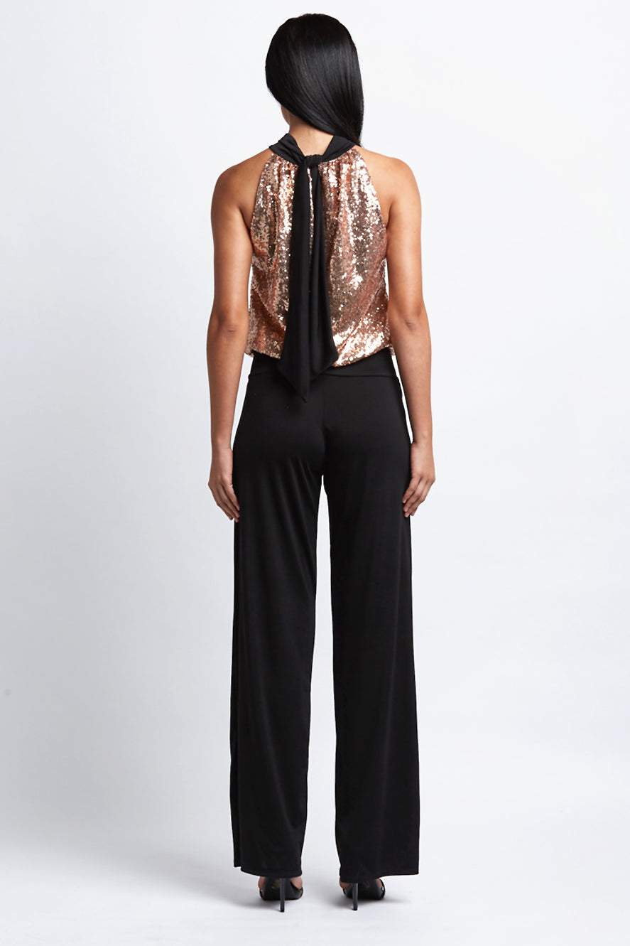 Kiss Sequin Halter Wide-Leg Jumpsuit
