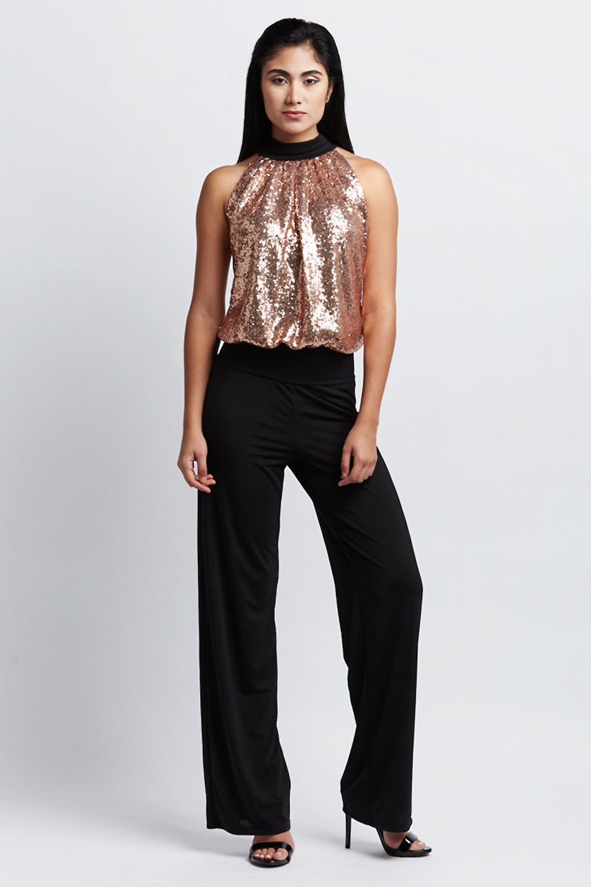 Kiss Sequin Halter Wide-Leg Jumpsuit