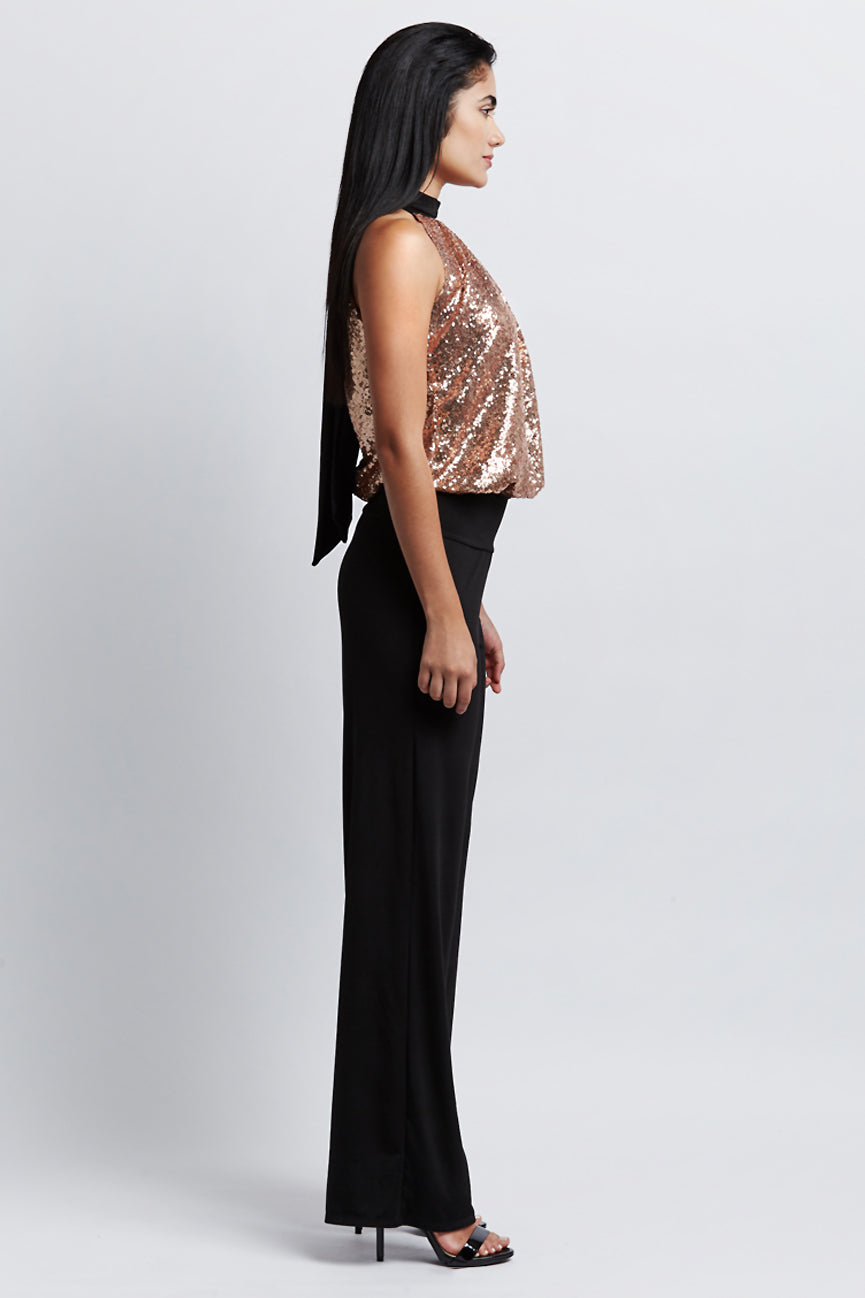 Kiss Sequin Halter Wide-Leg Jumpsuit