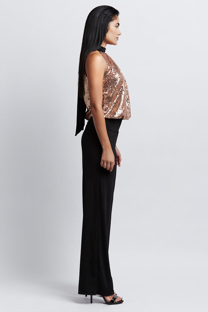 Kiss Sequin Halter Wide-Leg Jumpsuit