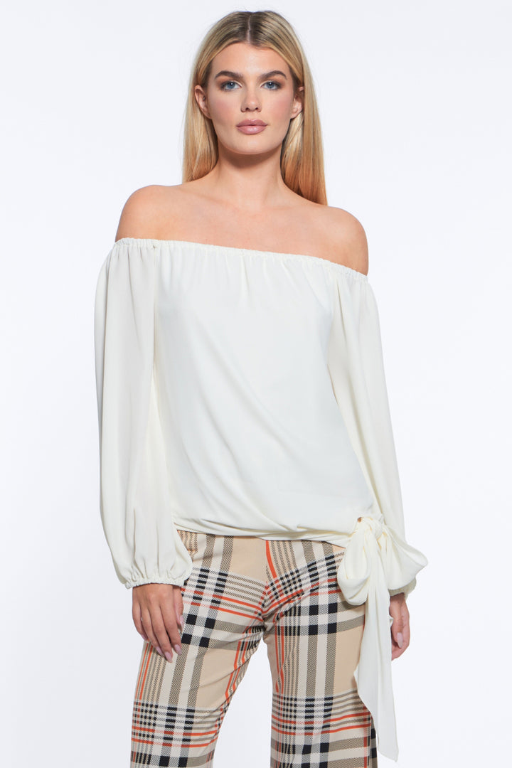 Luna Off the Shoulder Tie Hem Top
