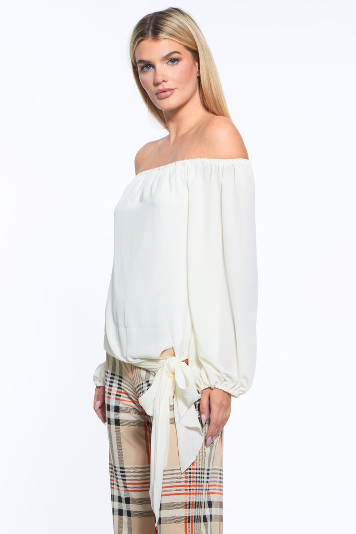 Luna Off the Shoulder Tie Hem Top