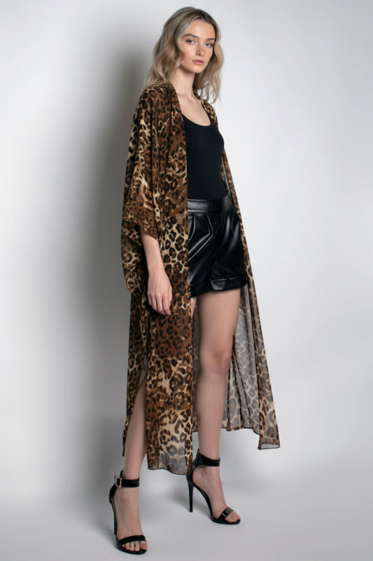 Nena Animal Print Sheer Midi Duster