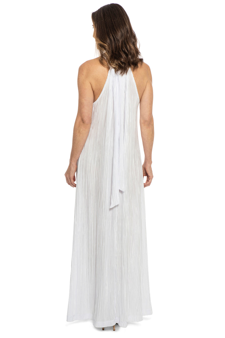 Penelope White Plissé Halter Maxi Dress