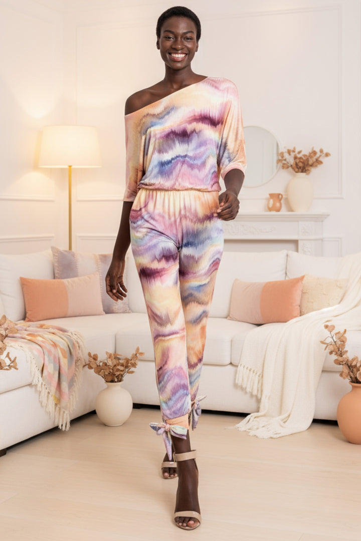 Sunset Off The Shoulder Tie Hem Jumpsuit | Julian Chang