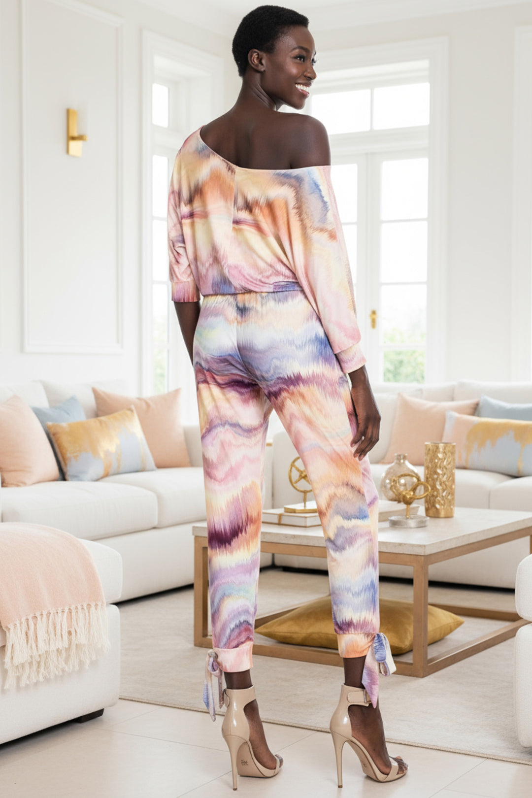 Sunset Off The Shoulder Tie Hem Jumpsuit | Julian Chang