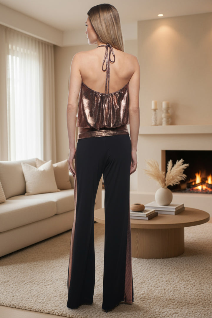 Nora Metallic Mixed Media Wide Leg Pants | Julian Chang