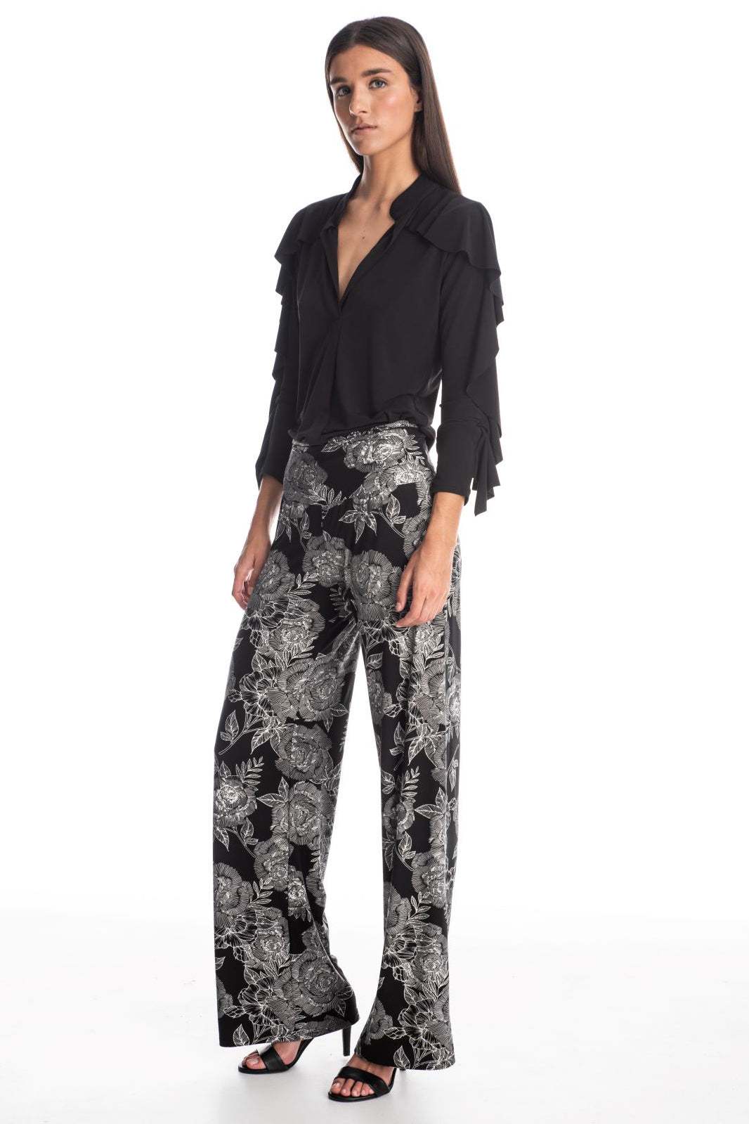 Abi Long-Sleeve Ruffle V-Neck Top