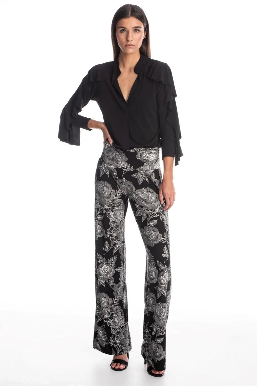 Abi Long-Sleeve Ruffle V-Neck Top