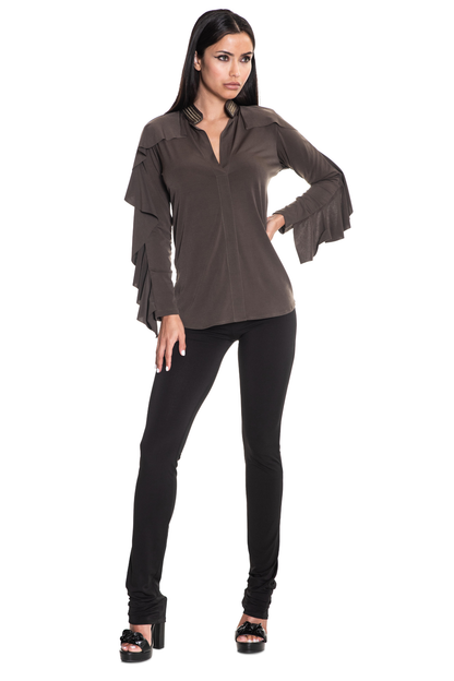 Abi Long-Sleeve Ruffle V-Neck Top