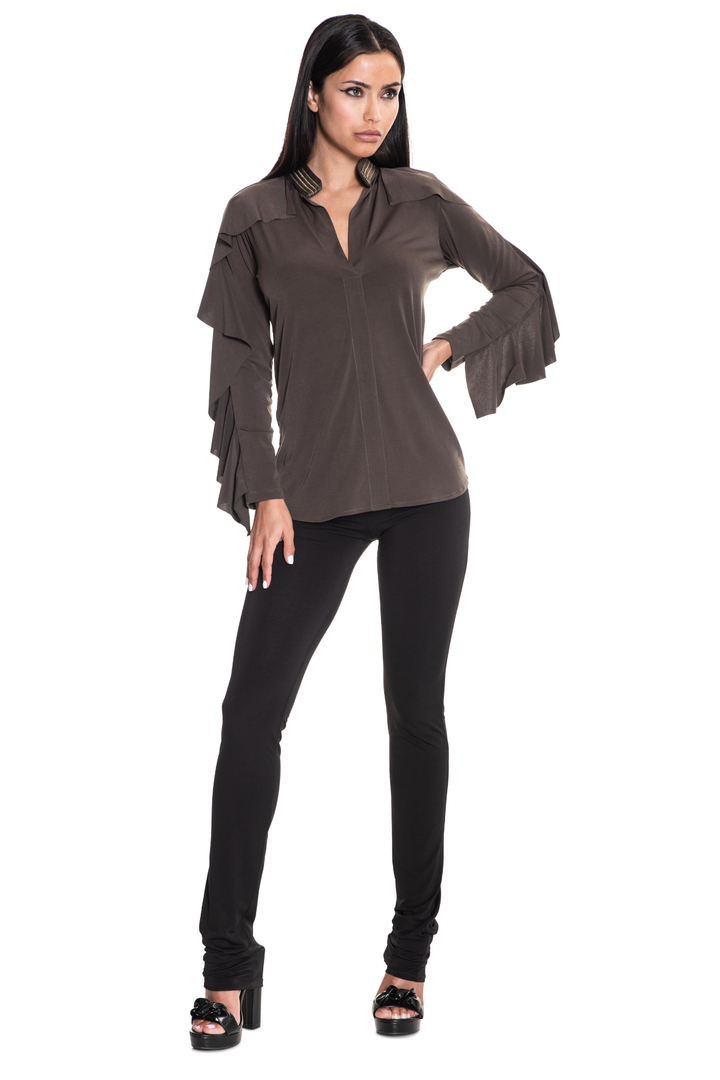 Abi Long-Sleeve Ruffle V-Neck Top