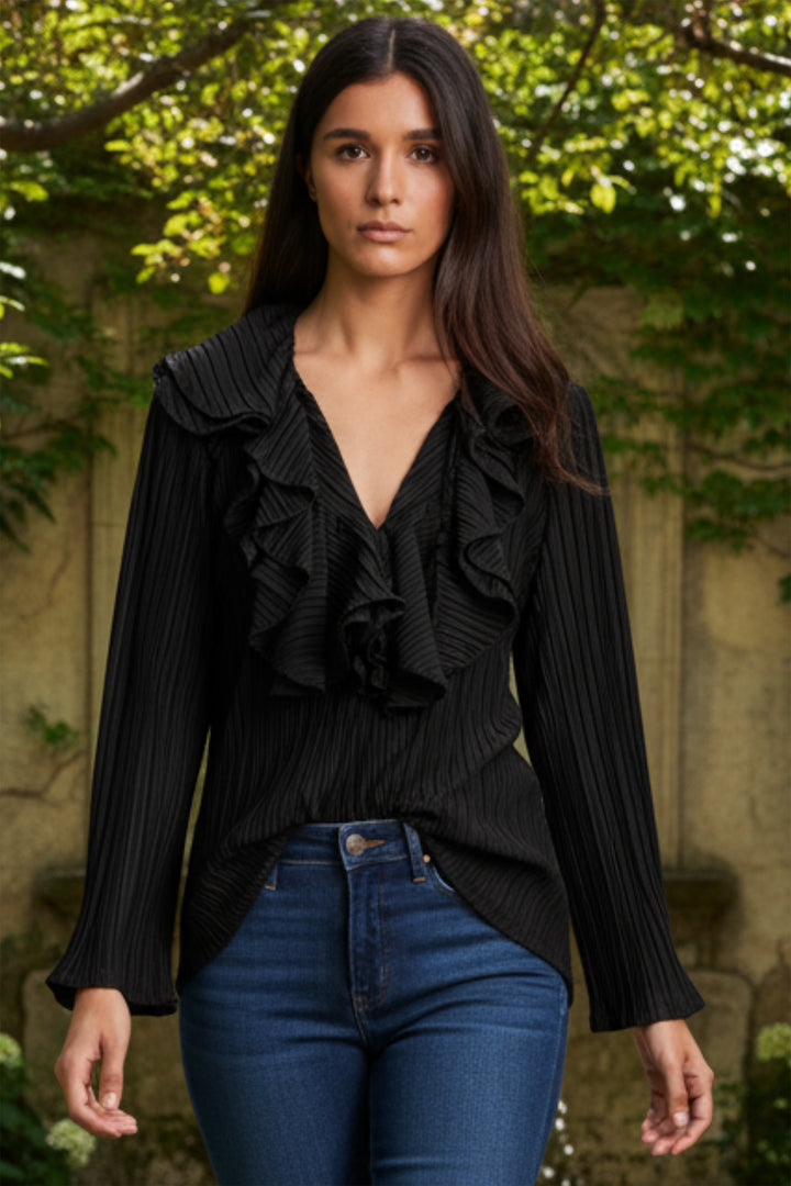 Lori Ruffled V Neck Long Sleeve Top