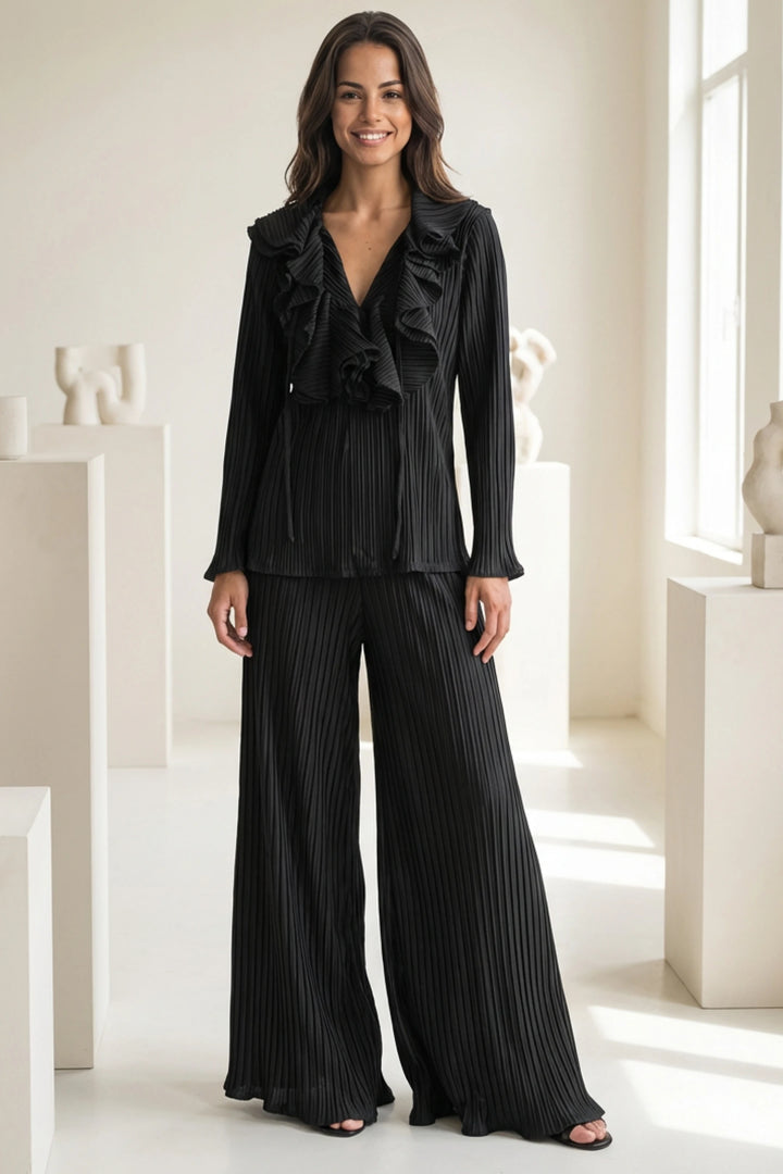 Lori Ruffled V Neck Long Sleeve Top