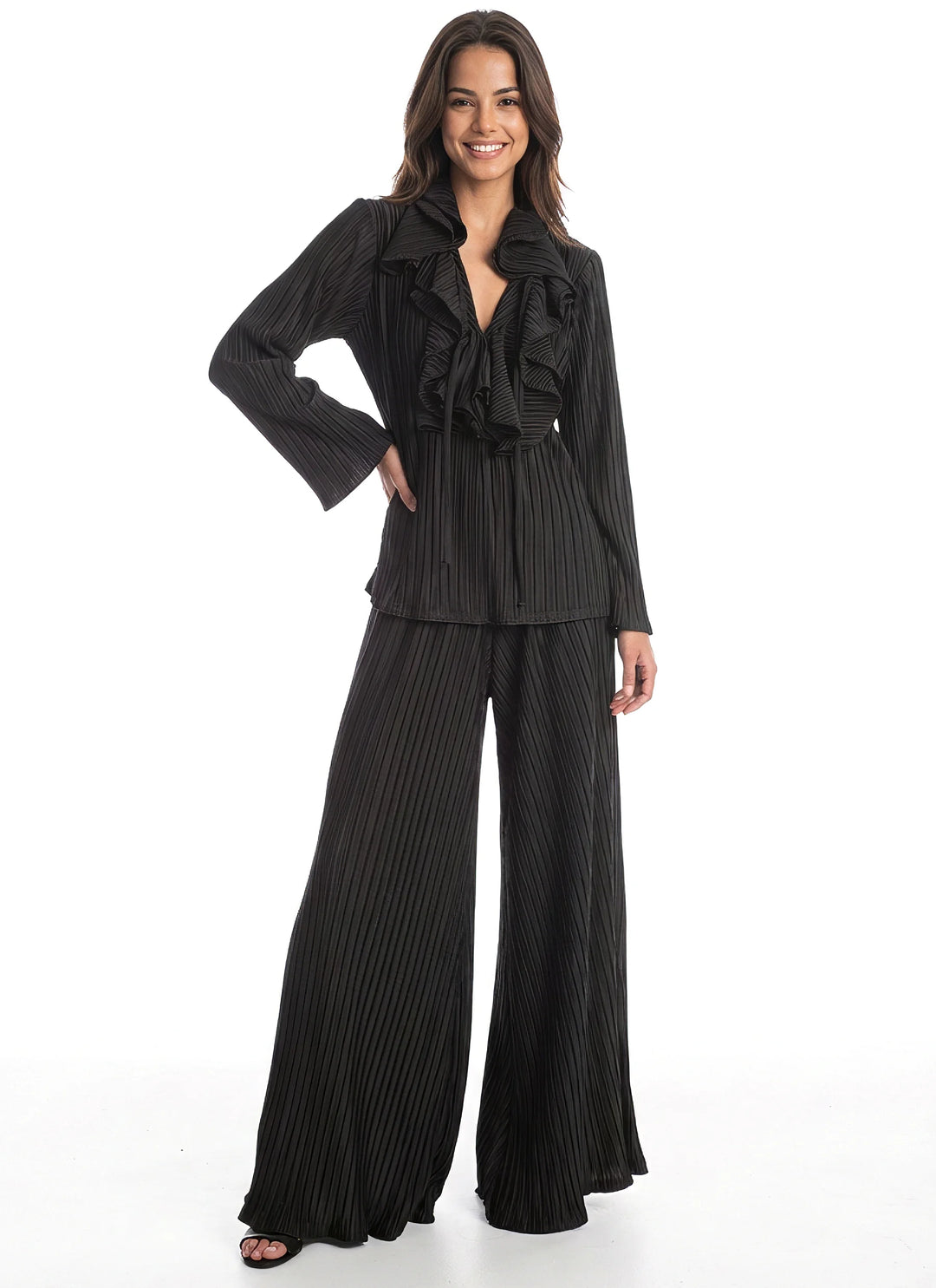 Lori Ruffled V Neck Long Sleeve Top