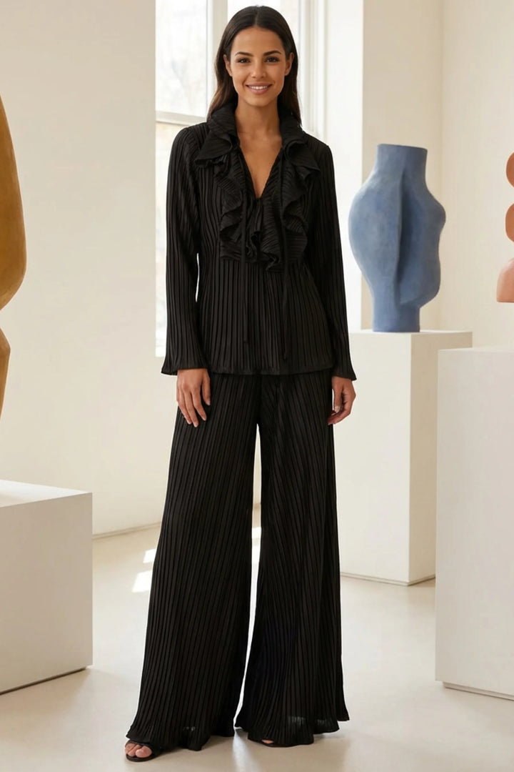 Lori Ruffled V Neck Long Sleeve Top