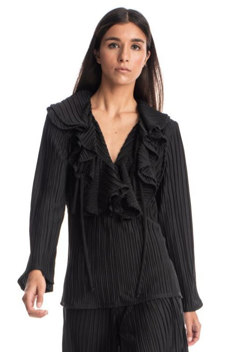 Lori Ruffled V Neck Long Sleeve Top