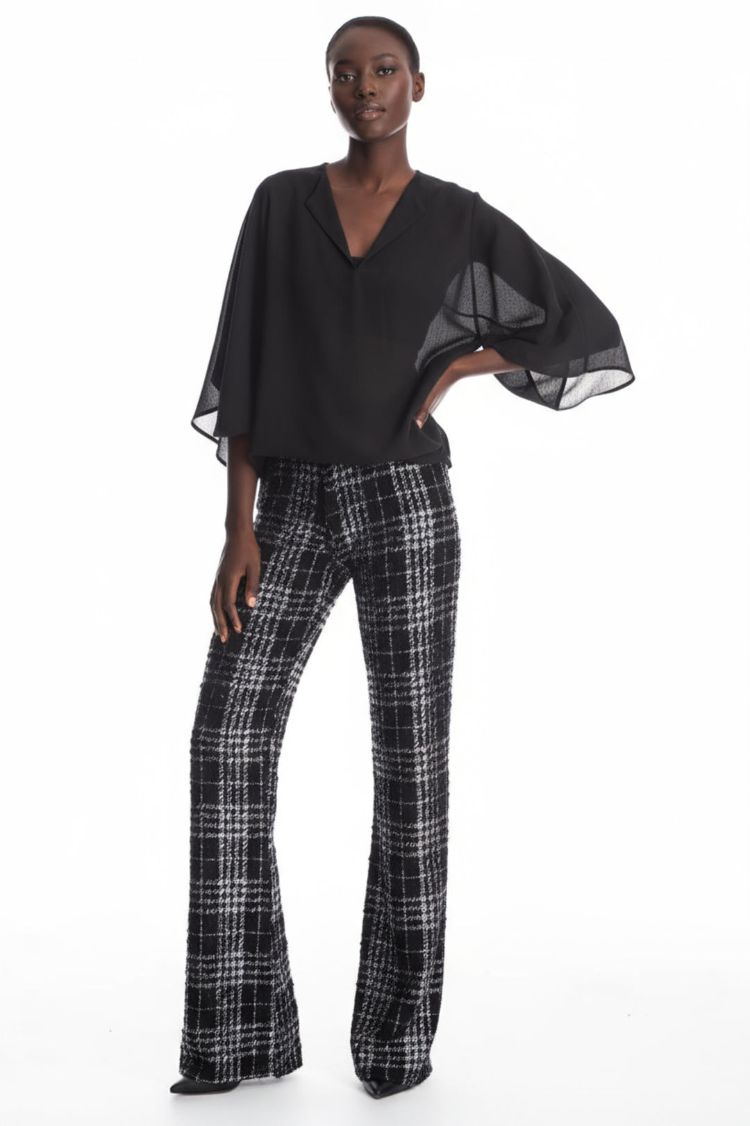 Debbie Sheer Bell-Sleeve V Neck Top