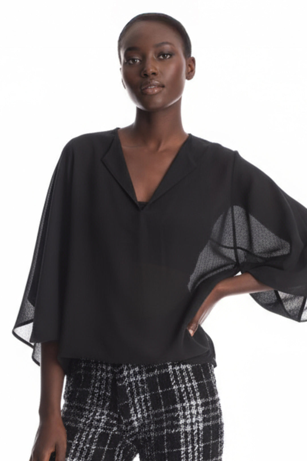 Debbie Sheer Bell-Sleeve V Neck Top