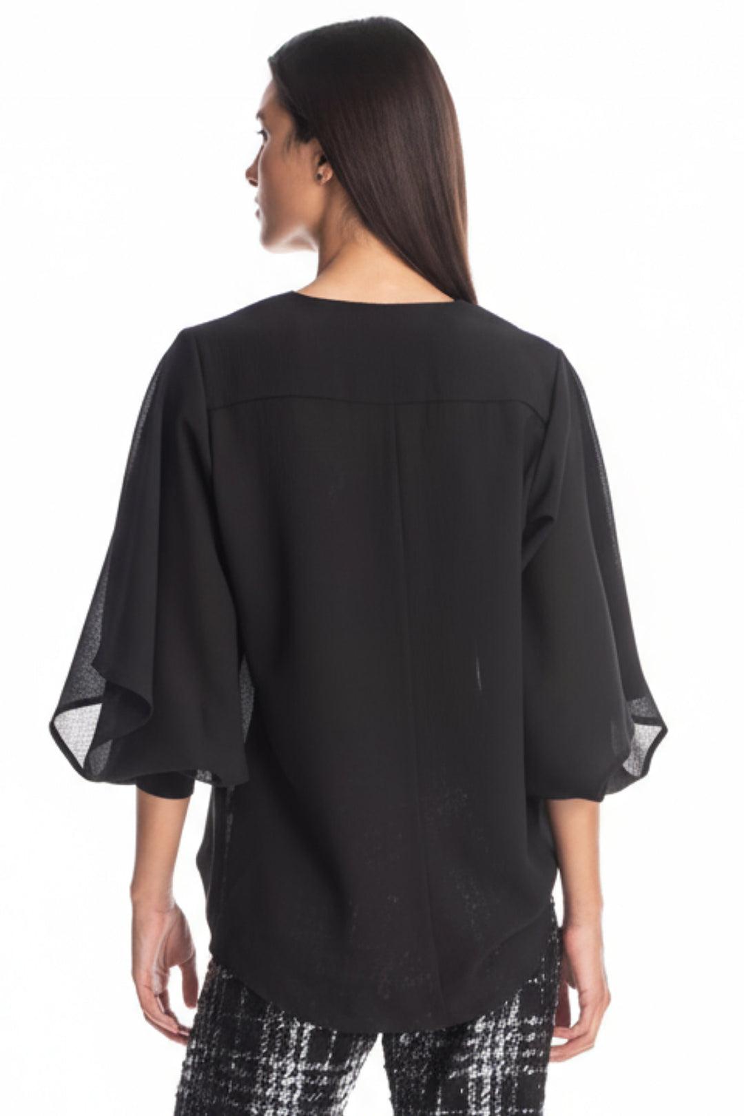 Debbie Sheer Bell-Sleeve V Neck Top