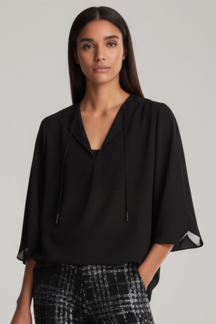 Debbie Sheer Bell-Sleeve V Neck Top