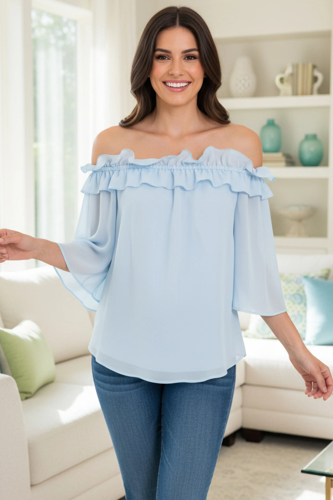 Lennon Blouse – Close-up of soft chiffon fabric and ruffle construction