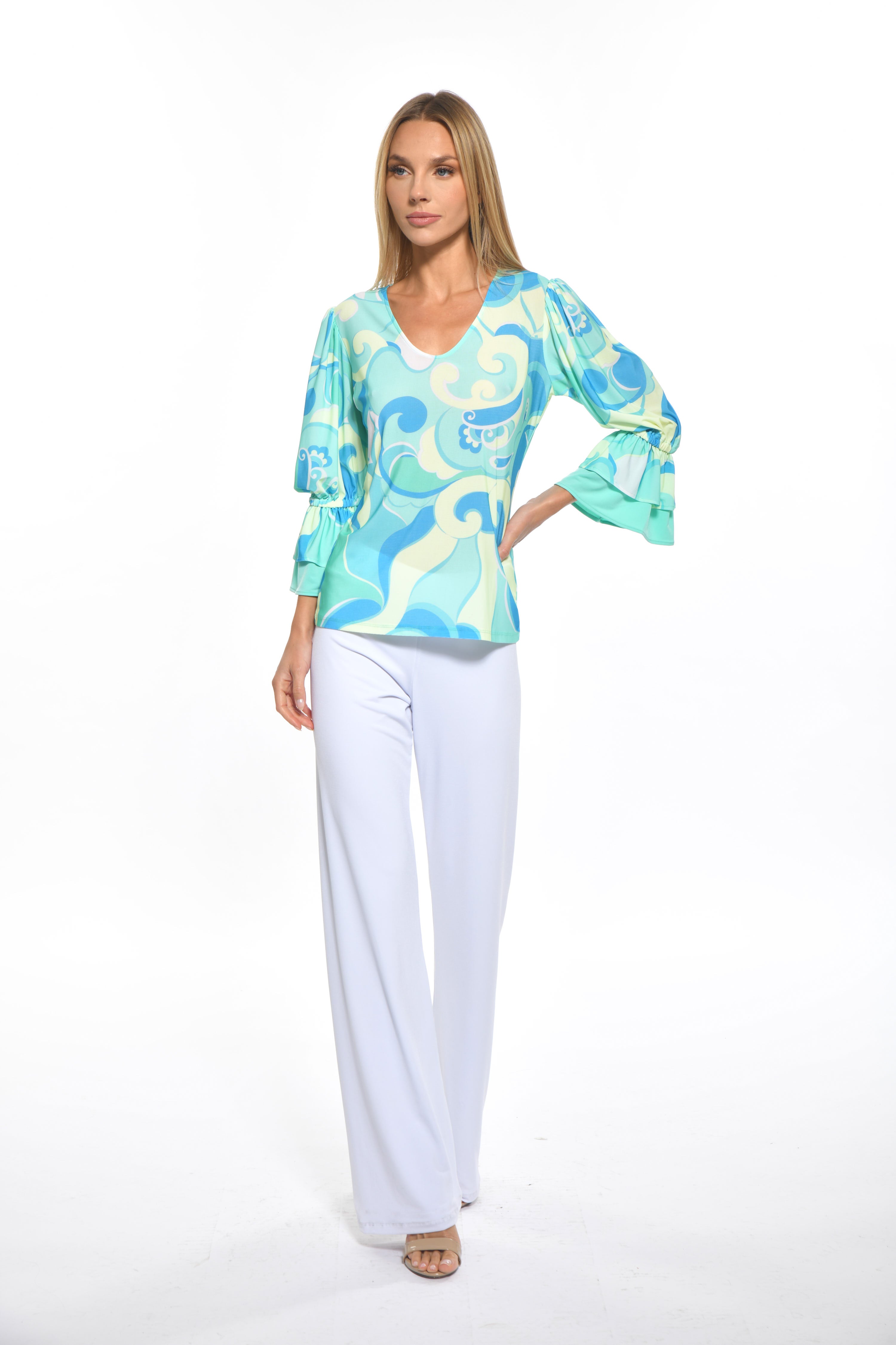 Julian Chang Bardot Top Blue Swirl