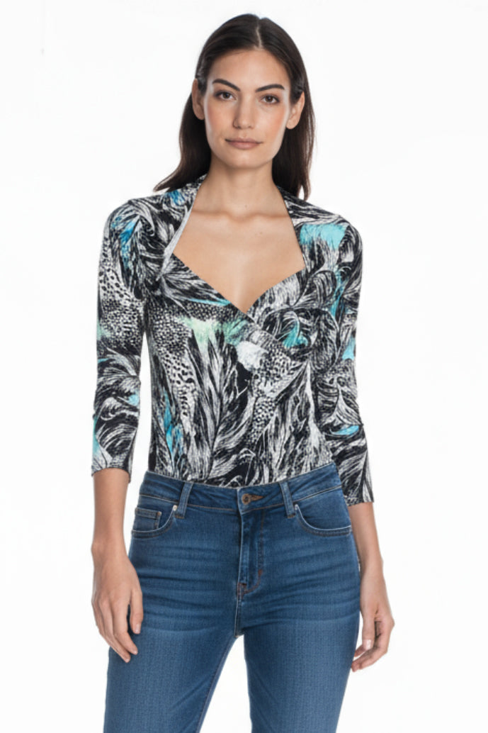 Julian Chang Adams V-Neck Long Sleeve Top in Milas Print