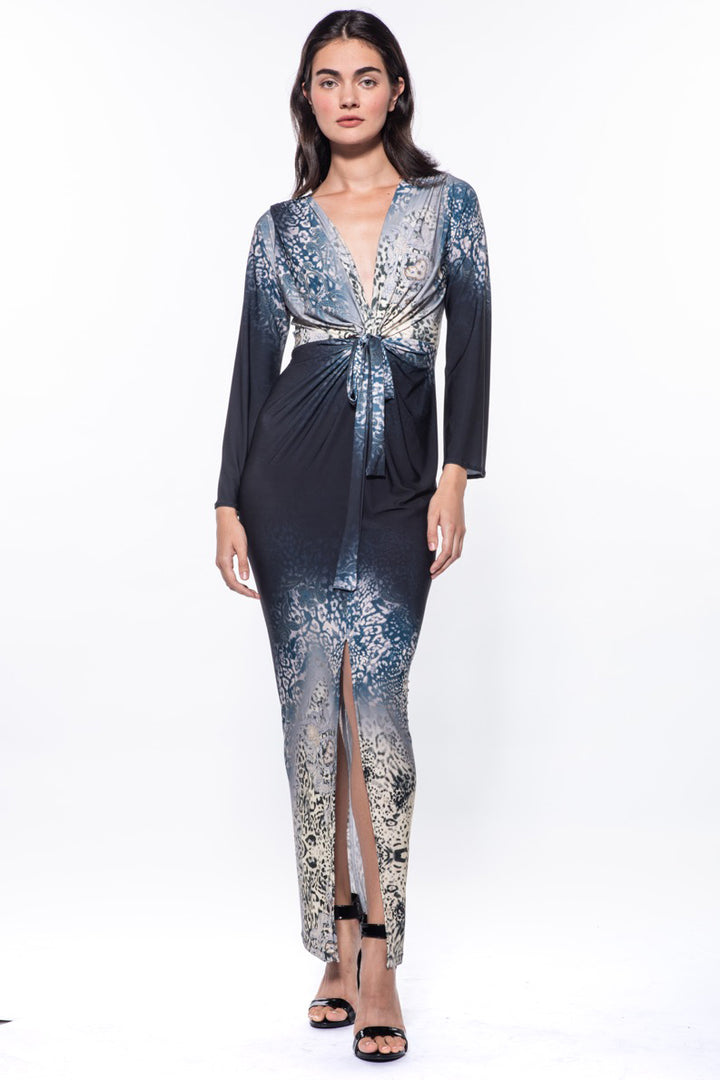 Lariza Cavali Print Tie Front Maxi Dress