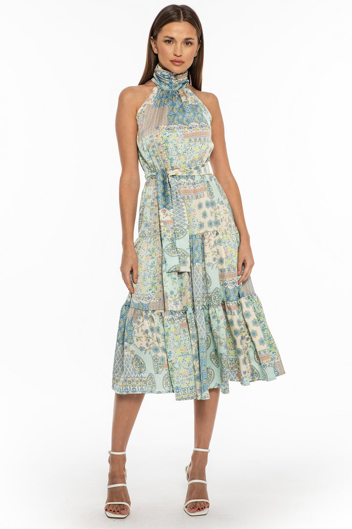 May Draped Halter A-Line Midi Dress