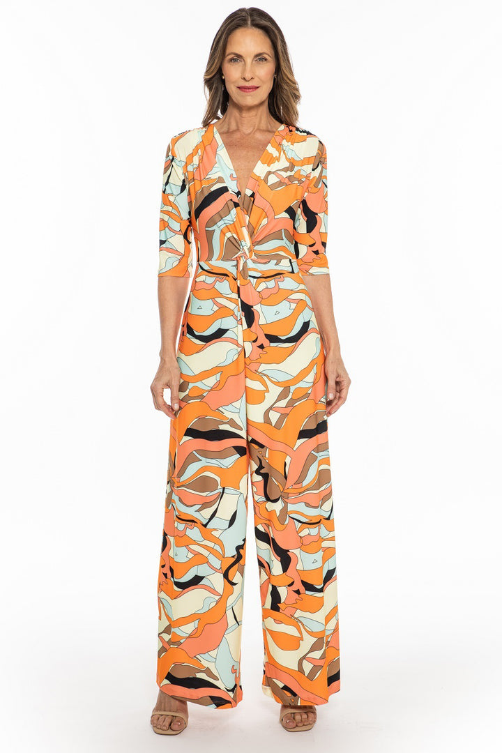Knotted V Neck Wide Leg Jumpsuit