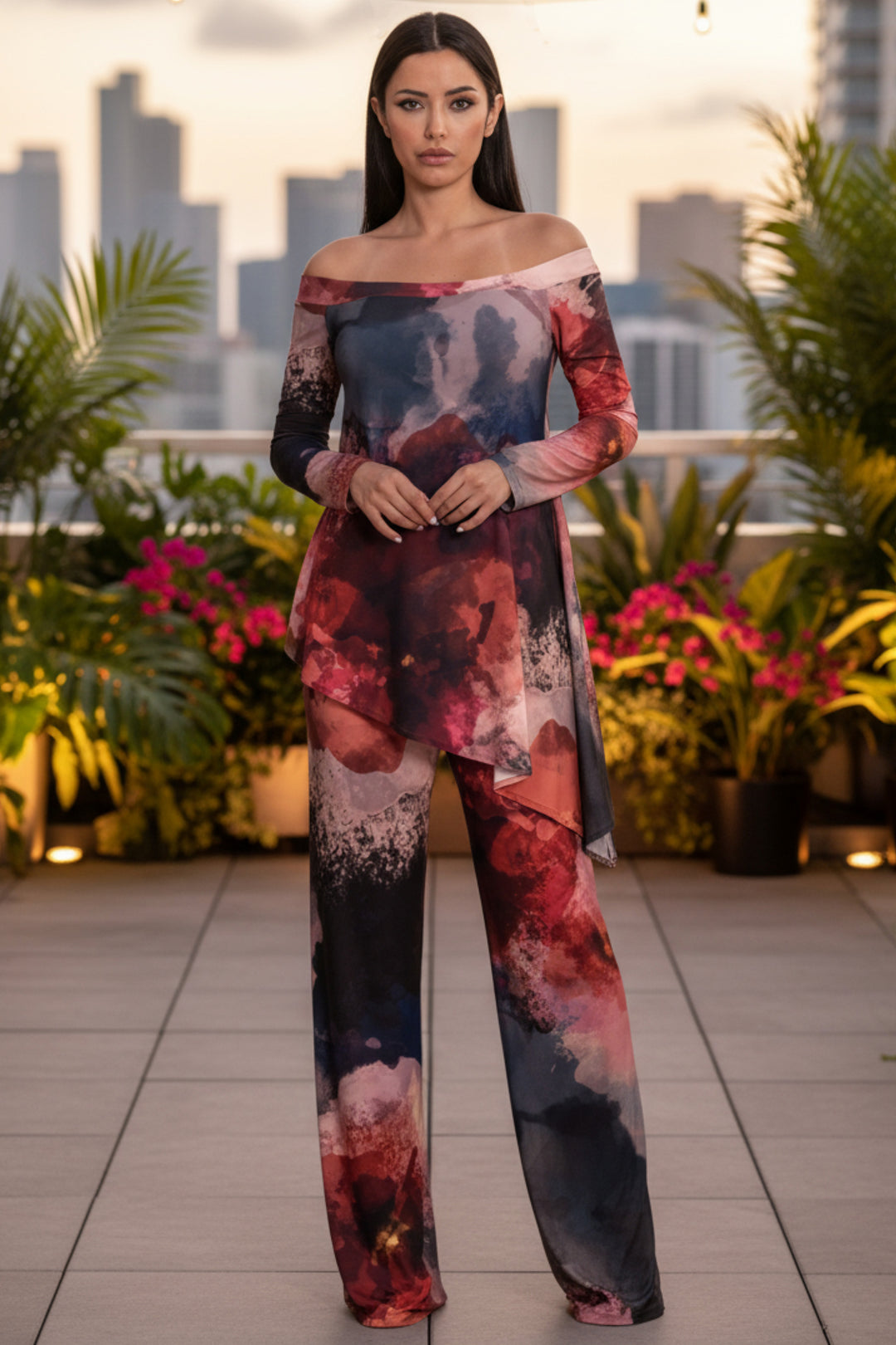 Terri Off The Shoulder Tunic Layered Jumpsuit | Julian Chang