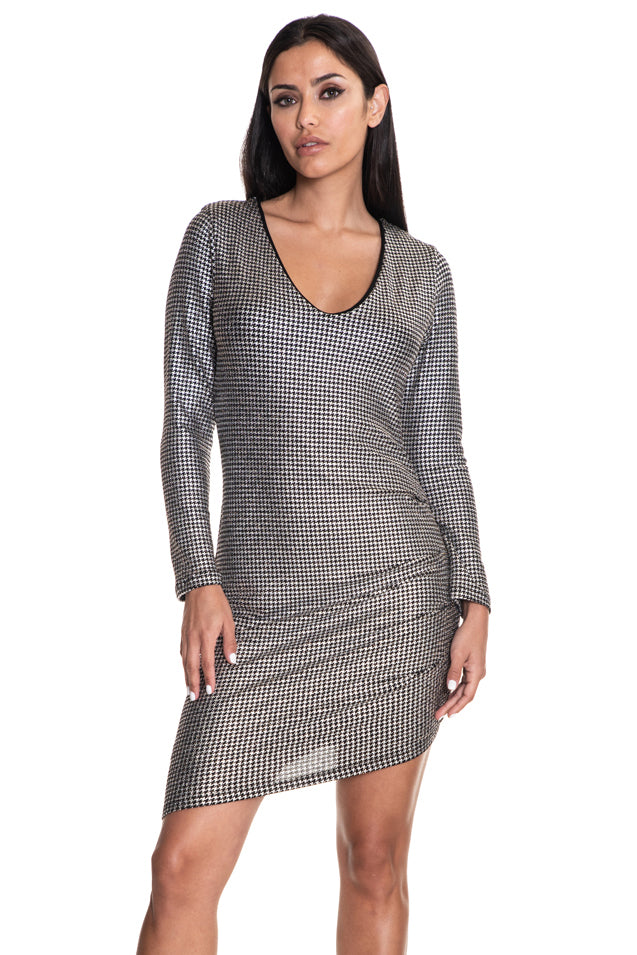 Shawna Liquid Silver V Neck Mini Dress